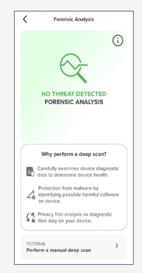 Forensic analysis screen — no threat detected