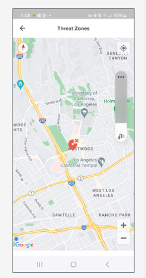 Threat Zones map view showing risky networks nearby